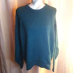 Vintage Woolrich Teal Knitted Sweater with Black Trim, Size X-Large Made in USA.